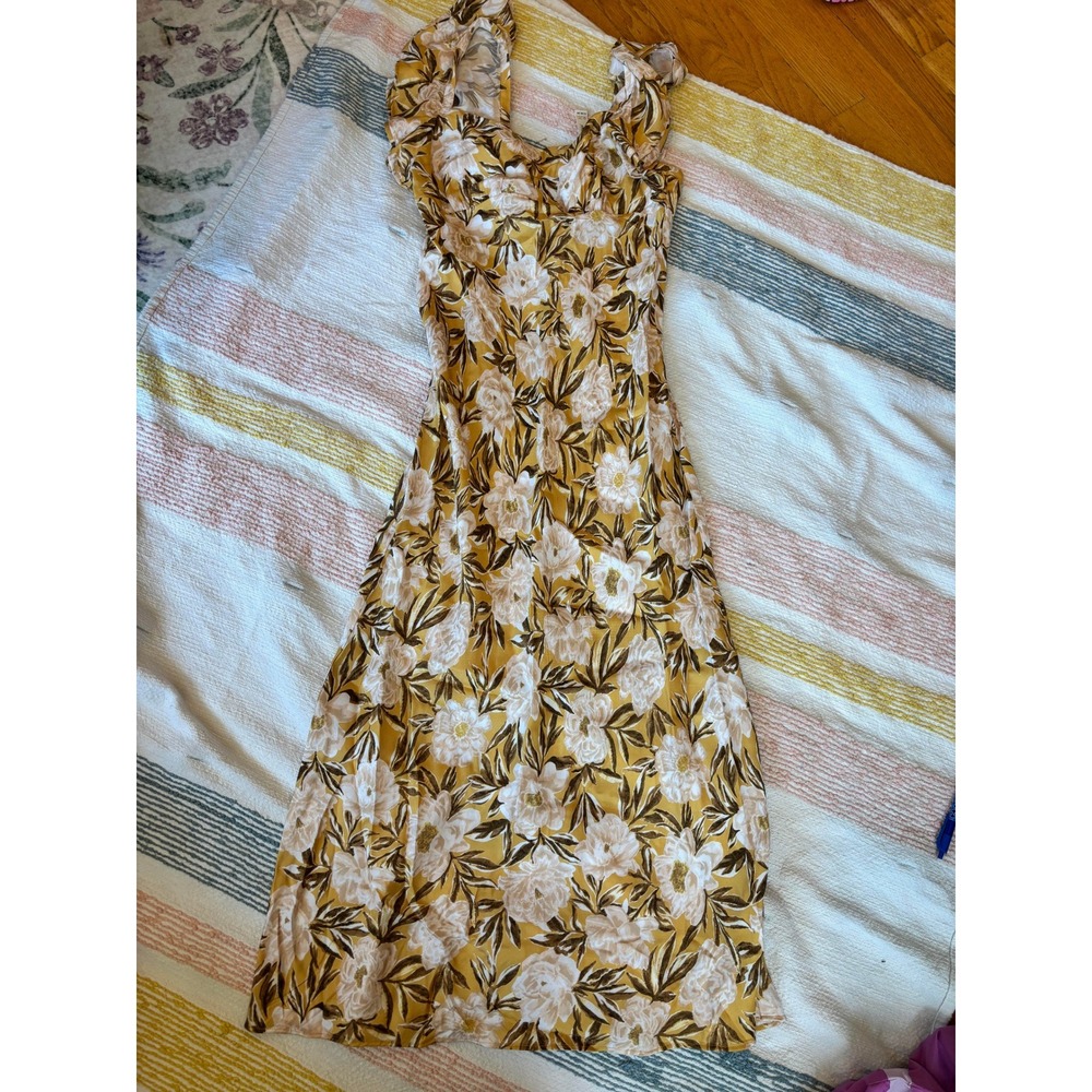 Madewell Floral Ruffle Cap Sleeve Dress Mustard Yellow Womens Size 4